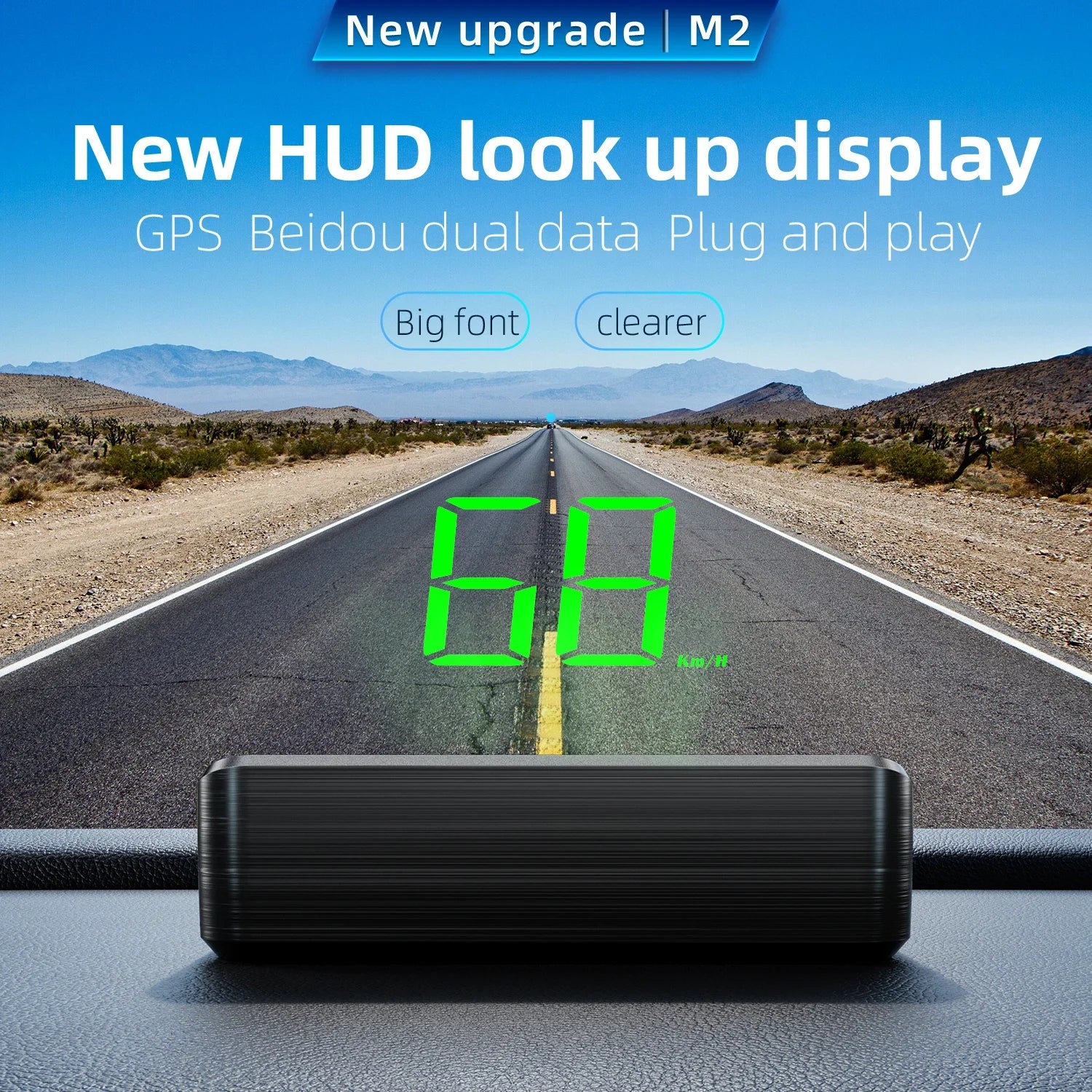  Car Speedometer Projector with Speed KMH M2 Universal GPS HUD Head up Display Car USB Cable Plug & Play GPS & Beidou System