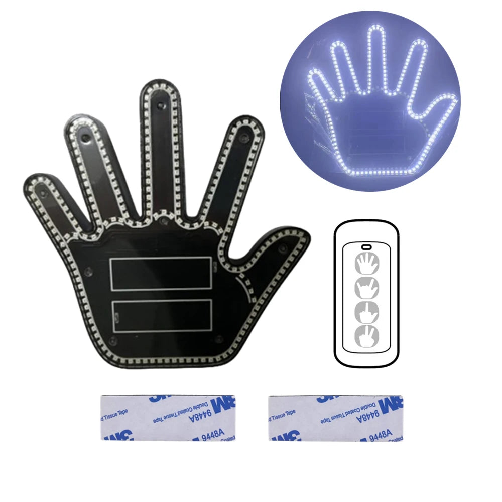 Funny Gift for Men Gesture Light Car Gadgets LED Hand Sign Car Interior Ornaments Middle Finger Light Luminous Hand for Vehicle