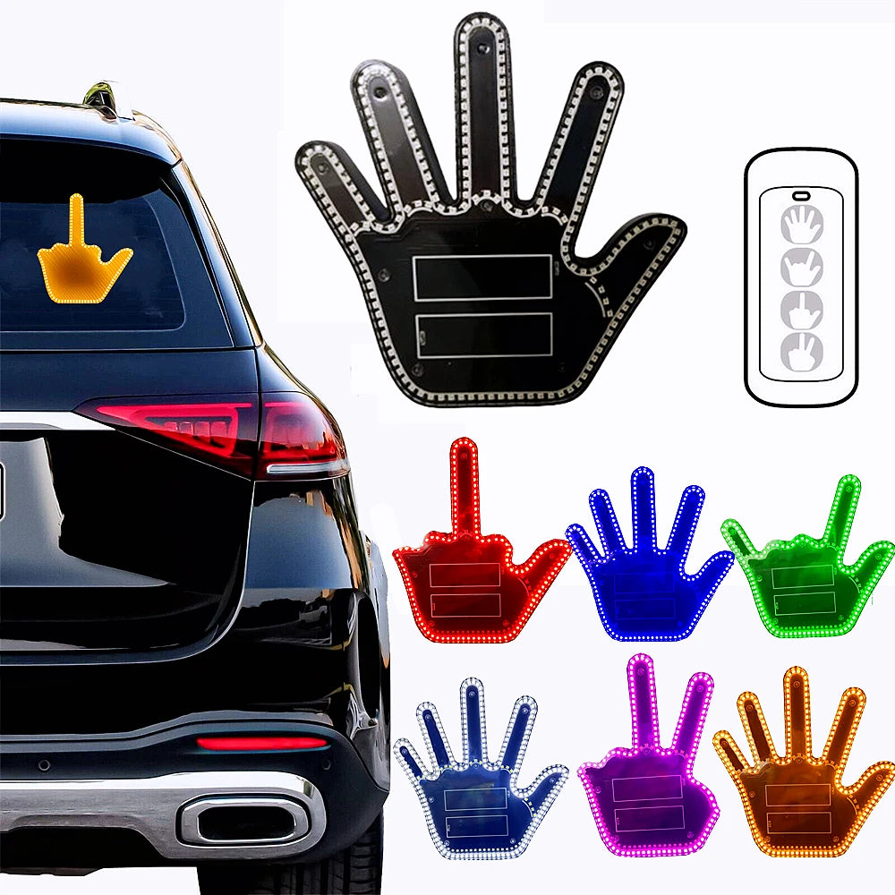 Funny Gift for Men Gesture Light Car Gadgets LED Hand Sign Car Interior Ornaments Middle Finger Light Luminous Hand for Vehicle