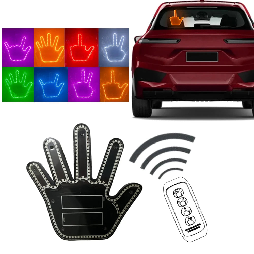 Funny Gift for Men Gesture Light Car Gadgets LED Hand Sign Car Interior Ornaments Middle Finger Light Luminous Hand for Vehicle